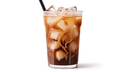 Poster - Iced coffee with brown straw isolated on white background including clipping path