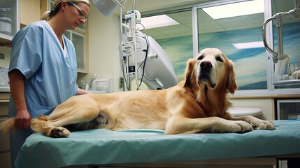 Poster - Golden Retriever at vet exam