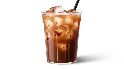 Poster - Iced coffee with brown straw isolated on white background including clipping path