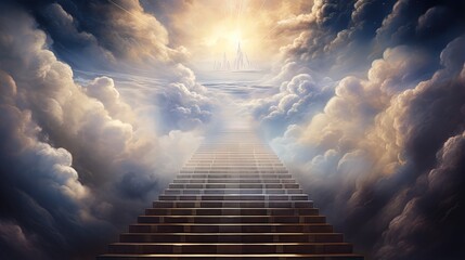 Poster - Stairway through the clouds to the heavenly light. Stairway to heaven