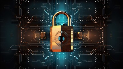 Aufkleber - Security concept: Lock on digital screen, contrast, 3d render
