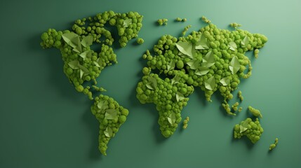 Wall Mural - International Earth Day 3d illustration Banner of green paper cut world map. Recycled paper cutout for save the planet concept. World Map Green Planet Earth Day or Environment day Concept.