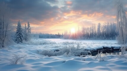 Poster - Dramatic winter landscape under fresh fallen snow on a cloudy morning day. High quality photo