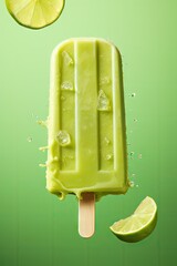 Wall Mural -  a popsicle with a lime on top of it and a slice of lime on the other side of the popsicle.  generative ai