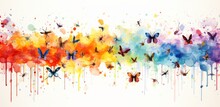 Colourful Butterflies Dance On A Vibrant Canvas Of Artistic Expression. A Colourful Painting With Butterflies On It As Well As Colourful Splotches Of Dripping Paint