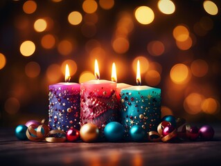 Captivating Advent Candlelight Display with Vibrant Defocused Illumination in Festive Tones