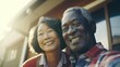 Asian and african happy elderly couple