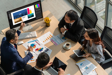 Graphic designer software for modern design of web page and commercial ads showing on the computer screen