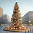 Festive and joyful Christmas tree in a modern city square