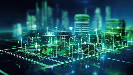 Wall Mural - nighttime urban skyline with illuminated skyscrapers and cityscape. technology in city architecture