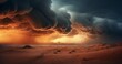 Sands of Turmoil - Dramatic sand storm in desert, thunderstorm, lightning. Generative AI