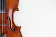 Violin's antique body closeup. String instrument. Copy space.