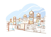 Gwalior Fort Madhya Pradesh India Vector Sketch City Illustration Line Art Sketch Simple