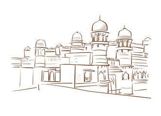 Wall Mural - Gwalior Fort Madhya Pradesh India vector sketch city illustration line art sketch simple