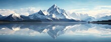 Beautiful Snowy Mountain And Lake Nature Scenery Landscape Background, Generative Ai	
