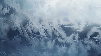 Winter Christmas frost patterns on glass. Ice crystals or cold winter background