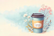 © Igor - Coffee take a way cup in watercolor style on pastel background. ai generative