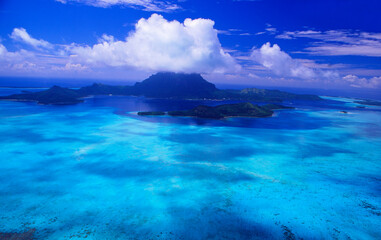  French Polynesia: Airshot from Bora Bora Island on a helicopter-sightseeing flight