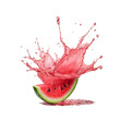 A watermelon splashing into a slice