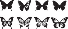 Flying Butterflies Silhouette Black Set Isolated On Transparent Background