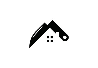 Wall Mural - butcher knife and house logo design vector illustration