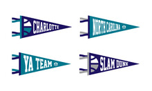 Charlotte, North Carolina Basketball Pennant Flags Set. Vector Basketball Flag Icons. University USA Sport Flag, Isolated