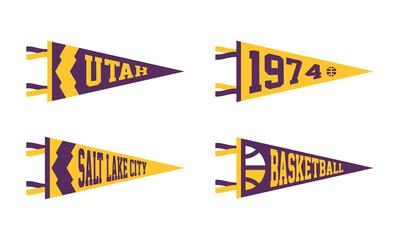 Wall Mural - Salt Lake City, Utah basketball Pennant Flags Set. Vector basketball flag Icons. University USA Sport flag, isolated