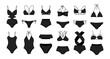 © Tatiana - Set of women's swimwear, swimsuits on a white background. Women's clothing icons, black silhouette, vector