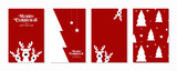 Fototapeta Pokój dzieciecy - Cute Christmas reindeer on a red background. Christmas background, banner, or card.