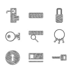 Canvas Print - Set Password protection, Key card, Bunch of keys, Keyhole, Lock and Digital door lock icon. Vector