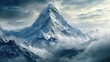  a very tall mountain in the middle of the sky with a lot of clouds around it in the foreground. generative ai