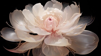 Poster -  a close up of a white flower on a black background with a reflection of the flower in the center of the flower.  generative ai