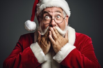 Poster - A man dressed in a Santa Claus outfit making a funny face. Perfect for holiday-themed projects and Christmas humor