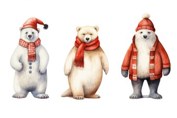 Sticker - Three polar bears dressed in winter clothes and hats. Perfect for winter-themed designs and illustrations