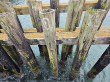 Rustic Piers Supporting One Of The Ports Near Golden Gate Bridge In San Francisco Bay California 