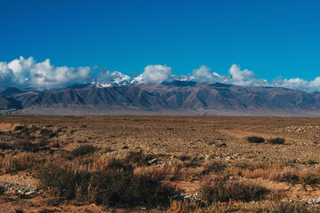 Poster - Beautiful mountains landscape with snowy peaks, Kyrgyzstan, Asia