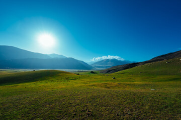 Wall Mural - Picturesque mountain valley at sunset in autumn