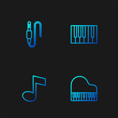 Poster - Set line Grand piano, Music note, tone, Audio jack and . Gradient color icons. Vector