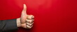 Hand with Thumb Up on red Background for client, best satisfaction evaluation survey after use product and service concept.Good review result, quality product or service. Generative ai