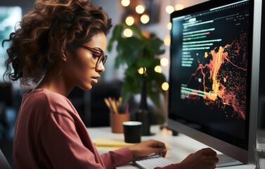 Leinwandbilder - African American woman programing developer checking website design in coder network information at work space.