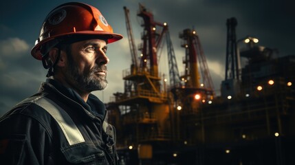 Poster - Engineer Technician work at remote oil drilling rig.