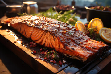 Wall Mural - Salmon BBQ, Grilled.