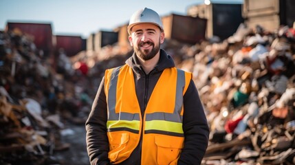 Fototapete - Environmental engineer working at recycling plant.