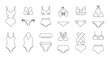 Set of line drawings of women's bikini swimwear on a white background. Women's clothing icons, sketch, vector