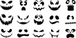 Halloween pumpkin face icon flat style set. Scary face isolated transparent background Jack lantern pumpkin smiling Template for Halloween greeting card poster, brochure or flyer. Vector apps website