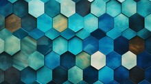 A Repetitive Hexagonal Pattern With Varying Shades Of Blue And Teal