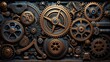 An intricate pattern of interlocking gears and cogs in a steampunk style