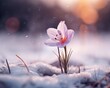 canvas print picture - snow on the flowers with magical golden light