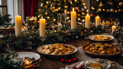  Holiday table with different Christmas snacks