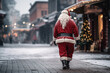 Back view of Santa Claus walking down the street. AI generative art